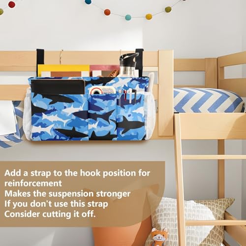 Bedside Caddy Hanging Bunk Bed Caddy Bed Organizer Hanging Pocket with 2 Hooks Bedside Storage Organizer Pocket Bag Holder Marine Bright Sky Blue Shark - color: Marine Bright Sky Blue Shark