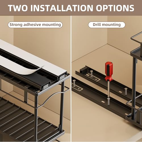 2 Packs Pull Out Spice Rack Organizer for Cabinet, 2-Tier Slide Out Seasoning Organizer, Narrow Cabinet Spice Rack, 10.7" Dx4.8 Wx8.85 H, Full Extension Ball Bearing Glides, Kitchen Pantry Organizer - size: 2 Pack