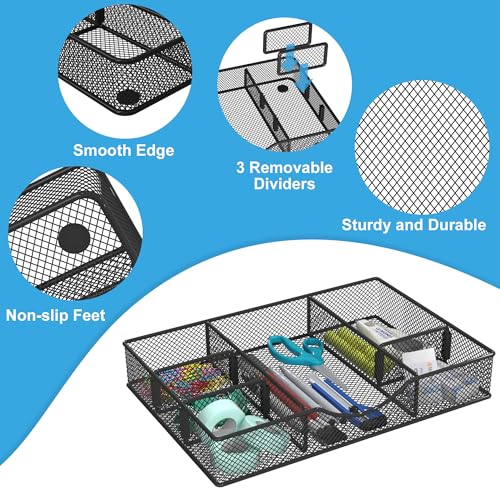 VyGrow Desk Drawer Organizer Tray, Metal Mesh Drawer Organizers Office, 6 Adjustable Compartment, Desk Organizer Tray for Home Office 12 x 8.26 x 1.96 inch, Black, 1 Pack - color: 1PC Small