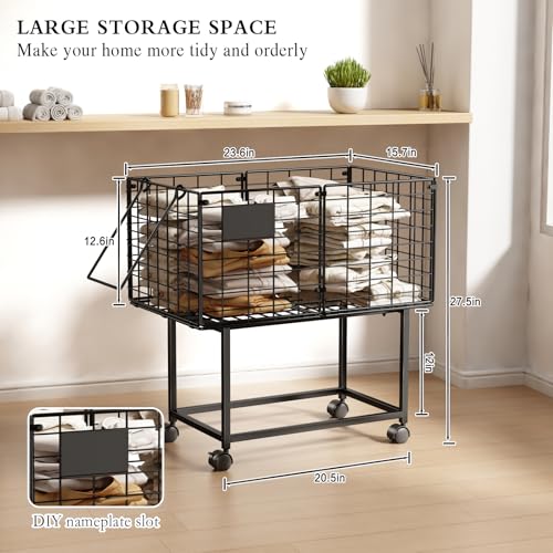 CICUFY Rolling Laundry Cart, 80L Wire Laundry Hamper Basket on Wheels, Dirty Clothes Basket with Handle, Metal Clothes Hamper Organizer for Laundry Room, Bathroom, Bedroom, Dorm, Black - color: Black