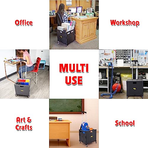 dbest Products Quik Cart Stair Climber Wheeled Rolling Crate Teacher Utility with seat Heavy Duty Collapsible Basket with Handle, 18" D x 17" W x 39" H, Black - color: Black, style: Stair Climber
