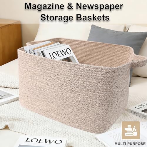 96L Large Blanket Basket,24"x16"x15"Rectangle Storage Bin with Handles,Woven Rope Laundry Basket for Toys, Clothes,Magazines,Home Organization,Nursery,Living Room & Bedroom,Brown - color: Brown, size: 24"x16"x15"(96L)
