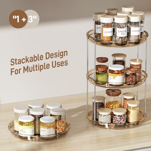 LAMU 2 Pack 2 Tier Lazy Susan Turntable Organizer 9.25'' Rotating Spice Rack Organization for Cabinet, Kitchen, Pantry, Countertop, Bathroom, Vanity, Medicine Cabinet Organizer, Amber - color: Amber, size: 9.25in 2Pack
