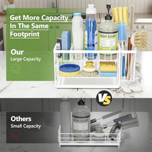 Cisily White 2-Tier Kitchen Sink Caddy Organzier Rack with Flexible Dish Brush Holder, Sponge Holder for Kitchen Sink Countertop Organization Storage,Home Decor Accessories - color: White