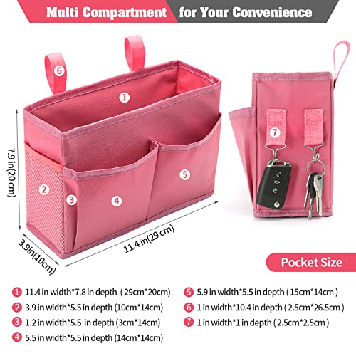 Bseash Bunk Bed Organizer, Bedside Caddy Hanging Bed Organizer Storage Bag with 4 Pockets and 2 Hooks, for College Dorm Rooms Bed, Hospital Bed, Baby Bed Rails, 600D Oxford Cloth (Pink) - color: Pink, size: Small