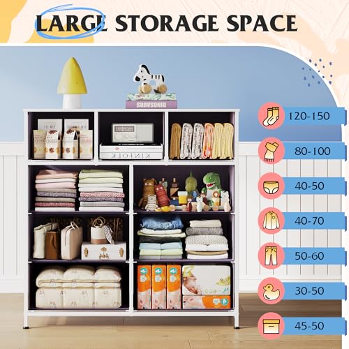 WLIVE 9 Drawer Dresser, Fabric Storage Tower for Bedroom, Hallway, Closet, Tall Chest Organizer Unit for Bedroom with Fabric Bins, Steel Frame, Wood Top, Tie-dye Print (Pink, Purple, Blue) - color: Tie-dye Purple Print