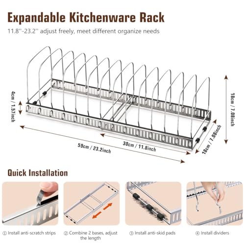 Housolution Cutting Board Organizer Rack, Expandable Baking Tray and Cookie Sheet Organizer with 14 Adjustable Dividers, Bakeware Muffin Tin Cupcake Pan Storage Organizer for Cabinet, Silver - color: Silver, size: 14 Dividers