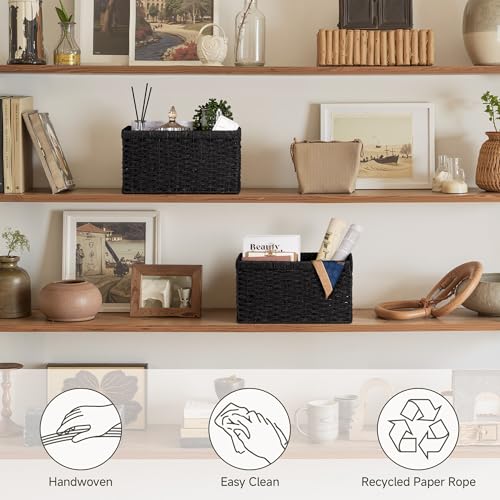 StorageWorks Pantry Baskets, Wicker Storage Baskets for Organizing, Pantry Organizers and Storage, Medium, Black, 2-Pack - color: Black (Paper Rope), size: 2x 13¼"L x 8¼"W x 7"H