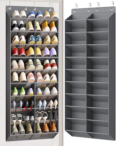 30 Pairs over the Door Shoe Organizer, 10 Tiers Shoe Rack for Door with Wider & Deeper Pockets (Fit Men's Size 14), Hanging Shoe Holder Storage for Closet, Bedroom, Bathroom, Dark Gray - color: Dark Gray