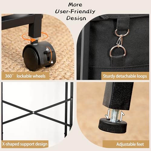 Coat Rack with Laundry Basket, Laundry Hamper Freestanding Hall Tree, Clothes Rack with Storage Shelves, 14.5 Gal Removable Bags on Wheels, Black and Brown JLH005SR - color: Black and Brown