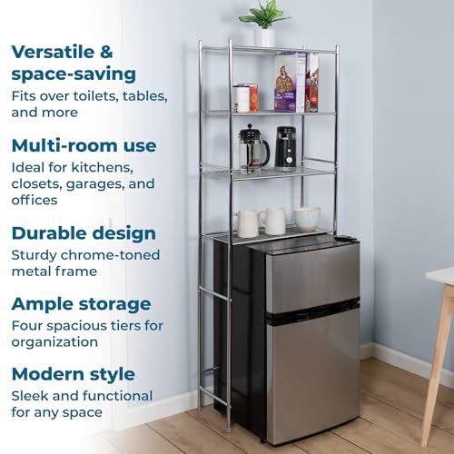 Honey-Can-Do 4-Tier Over-The-Toilet Storage Shelf - Space-Saving Steel Bathroom Restroom Organizer with Neutral Chrome Finish, Ideal for Towels, Toiletries, & Essentials - 24"W x 68"H x 11"D