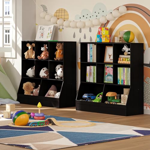 DINZI LVJ Toy Storage Organizer, Kids Bookshelf, Wood Toy Storage Cabinet, 3-Tier 8 Cubby Children Bookcase, 39.4" L Toddler Book Shelf for Playroom, Living Room, Nursery, Hallway, School, Espresso - color: Espresso, size: 3-Tier 39.4"