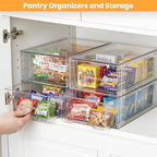 6 Pack Stackable Storage Drawers,Plastic Organizers Bins, Drawers Storage with Handles and Movable Dividers for Organization and Storage in Fridge,Bathroom, Pantry, Kitchen Cabinets, Under Sink - size: 6Pack 4.4"H-with Dividers