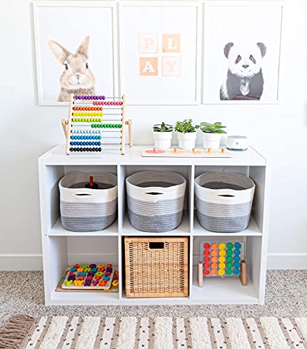 OrganiHaus Rope Baskets for Shelves - Set of 3 Woven Storage Baskets for Organizing, Closet & Toy Storage - 3-Toned Gray - 15x9x10 - color: 3-toned Gray