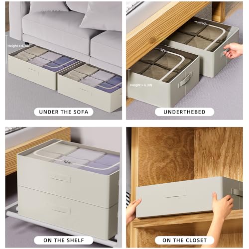 CYhom 3Pcs Under Bed Storage Bins with Metal Frame - Shoe Organizer for Closet with Clear Cover Oxford Fabric Sturdy Underbed Container Foldable Stackable Clothes Organizer (Beige, 23.5x19.7x6.3) - color: Beige, size: 23.5x19.7x6.3