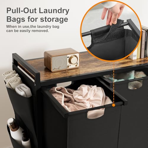 WOWLIVE 4-Compartment Laundry Hamper with Lid,Rolling Laundry Basket Organizer with Wheels, Iron-Made Laundry Sorter with Top Shelf and 4 Removable Bags,Large Clothes Storage for Room,Black - color: Black, size: 220L (43.7 x 13 x 28.8 Inches)