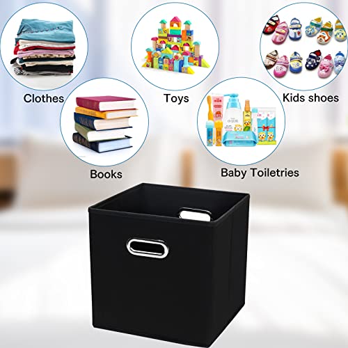 STOREONE Black Fabric Storage Bins Cubes Baskets Containers-(11X11X11) with Dual Handles Cube Storage Organizer Bins for Shelf Closet, Bedroom Organizers, Foldable Set of 3 (Black ) - color: Black, size: 3 pack
