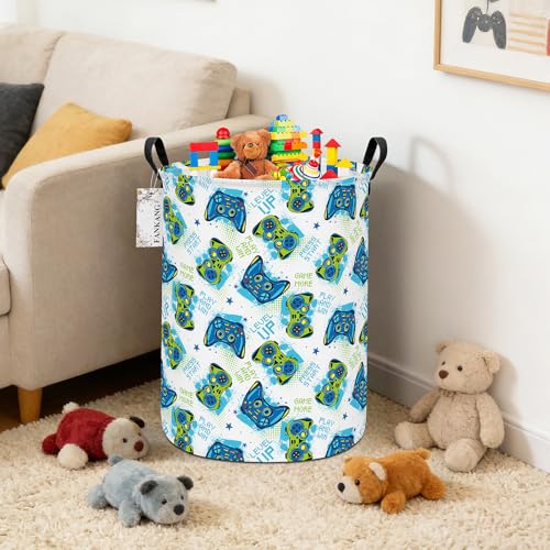 FANKANG Storage Basket, Nursery Hamper Canvas Laundry Basket Foldable with Waterproof PE Coating Large Storage Baskets for Kids Boys and Girls, Office, Bedroom, Clothes,Toys(Game) - color: Game