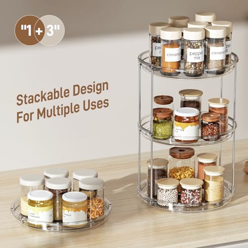 LAMU 2 Pack 2 Tier Lazy Susan Turntable Organizer 9.25'' Rotating Spice Rack Organization for Cabinet, Kitchen, Pantry, Countertop, Bathroom, Vanity, Medicine Cabinet Organizer, Clear - color: Clear, size: 9.25in 2Pack