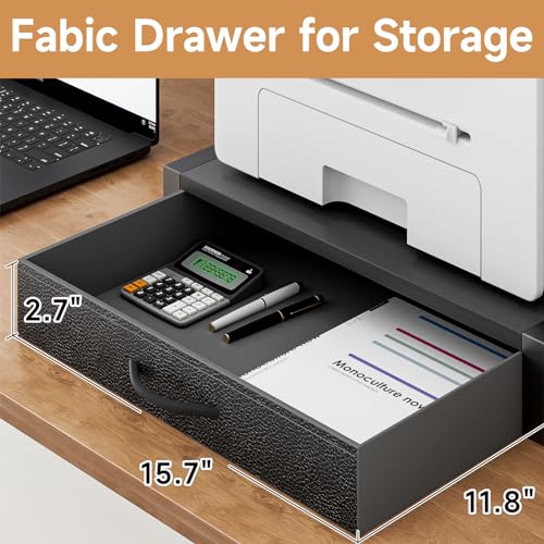 YAOHUOO 2-Tier Desktop Printer Stand with Fabric Drawer, Prtiner Table with Storage Shelf, Desk Organizer for Home Office,3D Printer,Fax Machine,Scanner, 17.3"x11.8" Black - color: Black, size: Middle