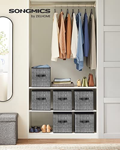 SONGMICS Storage Cubes, 11-Inch Non-Woven Fabric Bins with Double Handles, Set of 6, Closet Organizers for Shelves, Foldable, for Clothes, Classic Black UROB026B01 - color: Classic Black, size: 10.2''L x 10.2''W x 11''H