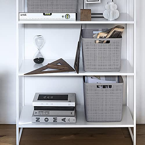 Curver Set of 4 Large Cube 17L Jute Decorative Plastic Organization and Storage Baskets - Perfect Bins for Home Office, Closet Shelves, Kitchen Pantry and All Bedroom Essentials, Grey - color: Grey, size: Large Cube 17L