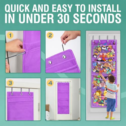 Honeyera Plush Storage (Patent Pending) - Plush Hammock Net Over Door Organizer for Stuffies, Baby Accessories, Toy/Hammock Hanging Storage Big Girls Toddler Large Bag Animals (Purple) - color: Purple