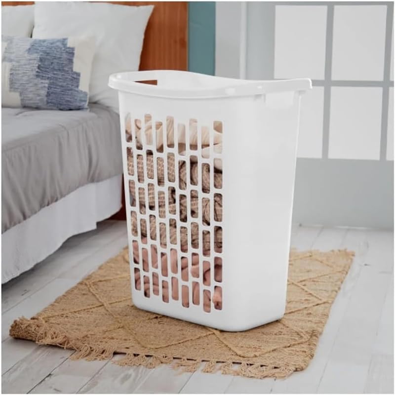 Rectangular Open Laundry Hamper, Plastic, Slim Shape for Small Spaces, White