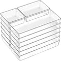 Criusia 18 Pcs Large Size Clear Drawer Organizer Set, Acrylic Non Slip Non Cracking Kitchen Drawer Storage Tray Divider, Multifunctional Storage for Cosmetics, Bathroom, Tools, Kitchen and Office - size: 18 Pack