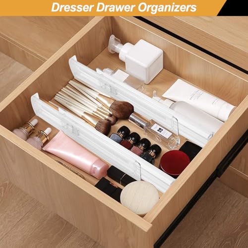 6 Pack Drawer Dividers for Clothes, 2.3" High 13"-21" Adjustable Drawer Dividers Expandable Dresser Drawer Organizer, Clear Drawer Separators for Clothes, Underwear, Cosmetic, Kitchen Utensils Storage - color: Clear, 2.3" High 13-21" Long, size: 6 Pack