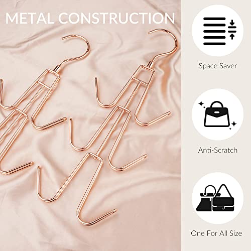 ZEDODIER 2 Pack Purse Organizer for Closet, Heavy-Duty Hanging Purse Hanger Closet Holds Up to 12 Purses, Metal Rotating Space Saving Bag Holder Handbag Storage Hook Backpack Rack, Rose Gold - color: Rose Gold, size: 2 Pack