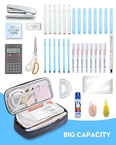 YOKUMA Pencil Case,Large Capacity Pencil Pouch,Aesthetic Zipper Pencil Box, Back to School Supplies for College Student Teen Adults,Travel Essentials,Electronic Cable Organize - color: Blue