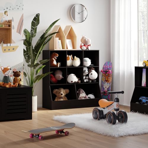 DINZI LVJ Toy Storage Organizer, Kids Bookshelf, Wood Toy Storage Cabinet, 3-Tier 8 Cubby Children Bookcase, 35.4" L Toddler Book Shelf for Playroom, Living Room, Nursery, Hallway, School, Espresso - color: Espresso, size: 3-Tier 35.4"