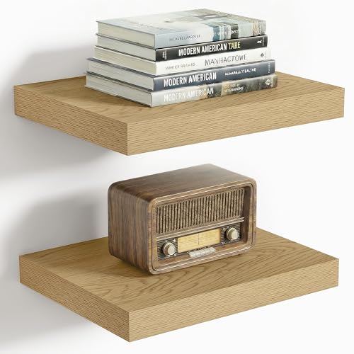 Vivelove 10" Deep Floating Shelves Over Toilet, 10.2" Wall Shelves for Bathroom Bedroom Kitchen Living Room Laundry Room, Modern Rustic Shelves for Home Decor, 10.2"x10.2"x1.5", Set of 2, Oak - color: Oak, size: 10.2”Wx10.2”Dx1.5”H