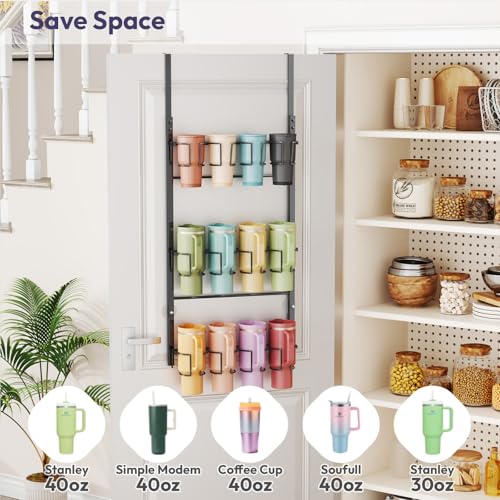 SWTYMIKI 3-Tier Water Bottle Organizer – Over the Door Stanley Cup Holder, Cup Organizer for Door or Wall Mount Option, Stanley Accessories for Pantry, Dorm, Office, RV Use, Black - color: Black, size: 3-Tier