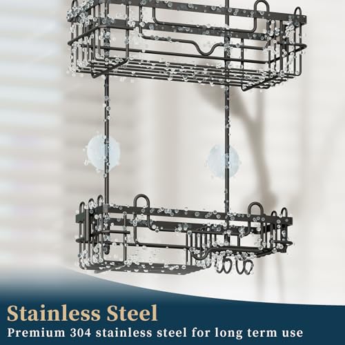 Consumest Over the Door Shower Caddy - 2-Tier Hanging Shower Organizer with Soap Holder, Rustproof Bathroom Storage and Organizer Rack for Shampoo, Towels, and Toiletries, Black - color: Black, size: 2 Tier-Shower Door