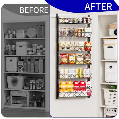 MIAOLI Over the Door Organizer, Black 6-Tier Pantry Door Organizer with Adjustable Basket, Hanging Spice Rack Cabinet Door Shelves, Laundry Room Organization and Storage - color: Black, size: 6-Tier