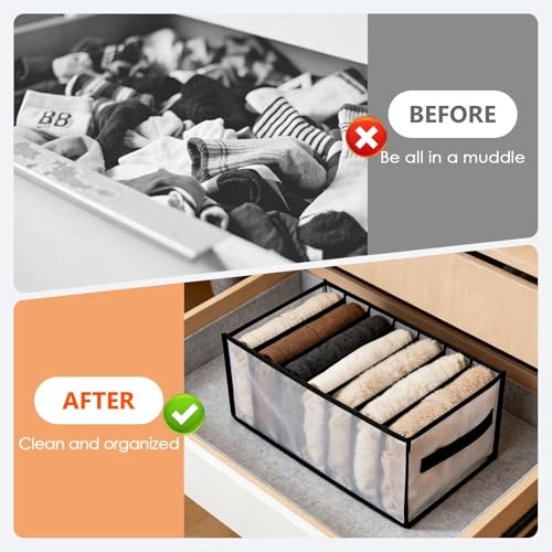7 Grid Drawer Organizer Clothes Storage Box with Handle Large Capacity Fabric Dresser Organizer for Jeans Shirts Closet Use - color: 7 Grid Black