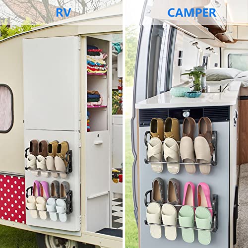 Hanging Shoe Rack 2 Pack, Wall Mount Shoe Rack with Sticky Hanging Mounts, Wall Shoes Holder Storage Organizer Shelf Shoe Holder for Wall Camper and RV Shoes Storage with Hooks No Drilling - style: 2 Pack