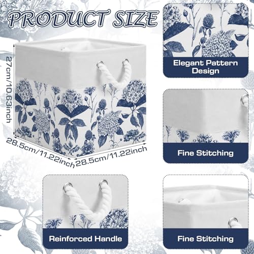 LemonRoad 6 Pcs Blue Hydrangea Cube Storage Bins 11.22 Inch Square Storage Basket with Handle, Preppy Girls Organizer Basket, Collapsible Fabric Box for Classroom Bedrooms Office Home Decoration Gift - color: Blue, size: 11.22 Inch, style: Hydrangea