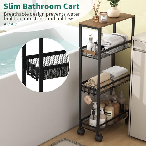 TIPGO Utility Slim Storage Cart, 4 Tier Rolling Cart with Wheels, Narrow Storage Cabinet for Bathroom, Laundry Shelves for Room Organization, Small Organizer for Kitchen, Office and Dorm (Black) - color: Black