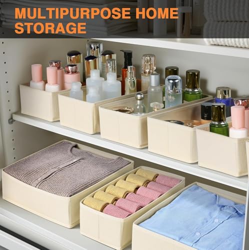 DIMJ Drawer Organizer Clothes 6 Pack - Foldable Baby Organizers and Storage & Dresser Organizer for Bedroom, Closet - Nursery Organization Dresser Dividers for underwear, Sock,Bra, Belt, Tie, Beige - color: Beige, size: 6 Pack