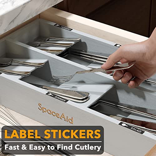 SpaceAid Bamboo Silverware Drawer Organizer with Labels, Kitchen Utensil Tray Holder Organizer for Flatware, Cutlery, Spoon and Knives Drawer Storage Organization (Gray, 6 Slots) - color: Gray