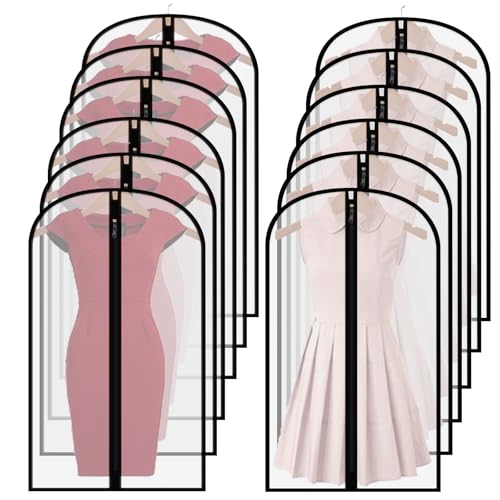 Clear Garment Bags for Hanging Clothes,48" Suit Bags for Closet Storage,12 Pack Garment Bags for Storage,Breathable Lightweight Dust Proof Cover with Study Full Zipper for Coats,Jackets - size: 12pcs 24'' x 48''
