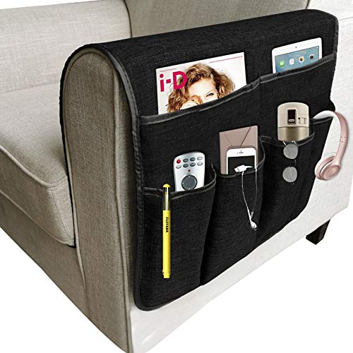Sofa Armrest Storage Bag, Armchair Side Caddy Hanging Pouch Organizer, 14-Pocket Waterproof Durable Storage Bag, Suitable for Tablets, Phones, Books, Magazine, TV Remote Control (1#Black) - color: 1#Black