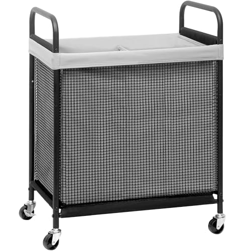 STORAGE MANIAC Rolling Laundry Hamper with Wheels 2-Section Laundry Sorter Rolling Laundrys Basket on Wheels with Removable Bag Clothes Hamper Laundrys Organizer Cart Bathroom Bedroom 100L Grey - color: Grey, size: 2-Section