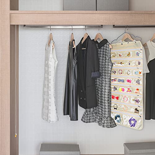 Luney Hanging Jewelry Organizer with Zippers, 56 Pockets Earring Holder Organizer with Pockets for Woman, for Hanging Earrings, Necklaces, Bracelets, Rings, Storage, Closet (Beige) - color: beige