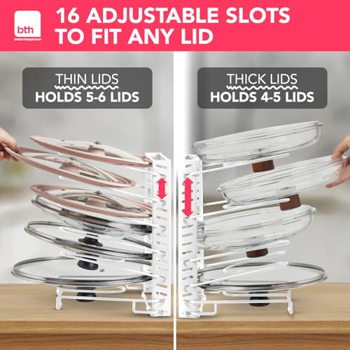 Free-Standing Adjustable Pot Lid Organizer for Cabinet - Kitchen Storage Rack 6 Adjustable Shelves, Pot Lid Holder, Pan and Pot Rack Organizer, Pantry & Inside Cabinet Organizer (13” Clearance) - color: Classic White
