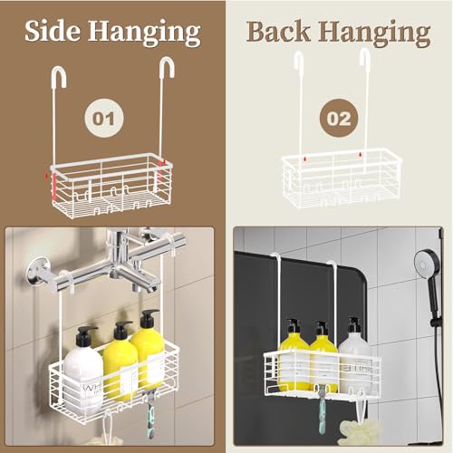 DELLAN Hanging Shower Caddy, Shower Rack Hanging for Bathroom, Shower Rack with Hooks Over the Door, Bathroom Shower Caddy and Basket(White) - color: White, size: 11"D x 4.7"W x 3.9"H