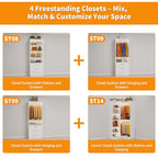 Closet System with 4 Sets, 8.5FT-21.5FT Corner Closet Organizer System with 9 Drawers & 12 Shelves & 8 Hanging Rods, L-Shaped Modular Closet System adjustable for Freestanding or Walk-in Closet, White